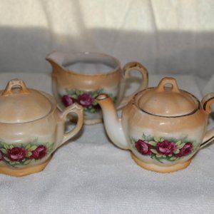 VINTAGE BONE CHINA CZECHO SLOVAKIA 5 PIECE SET CREAMER SUGAR MINI TEAPOT 2 LIDS